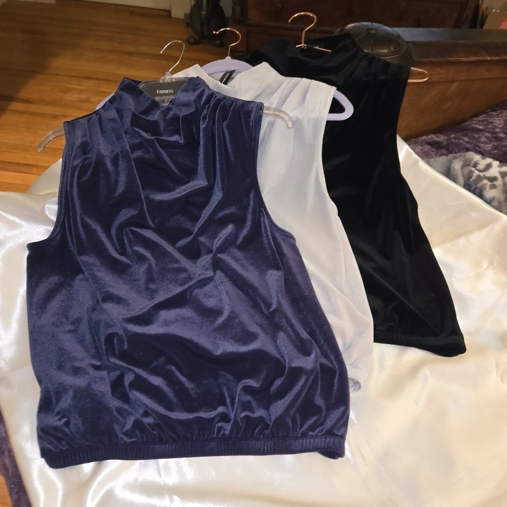Express Women's Velveteen Sleeveless Shells - Navy, Gray, and Black